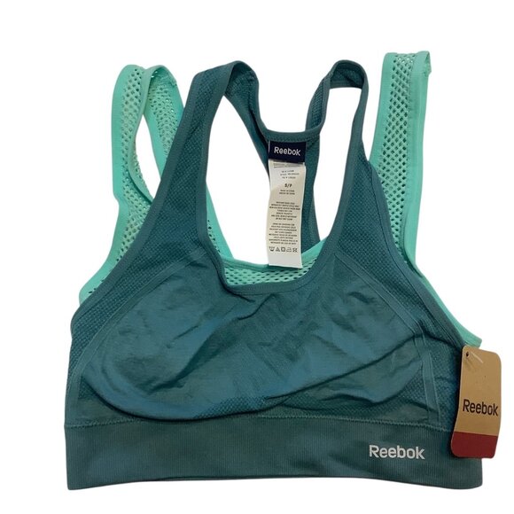 Reebok Teal Racerback Sports Bra Women Small Nylon Elastane Double Strap NEW NWT - Picture 1 of 4